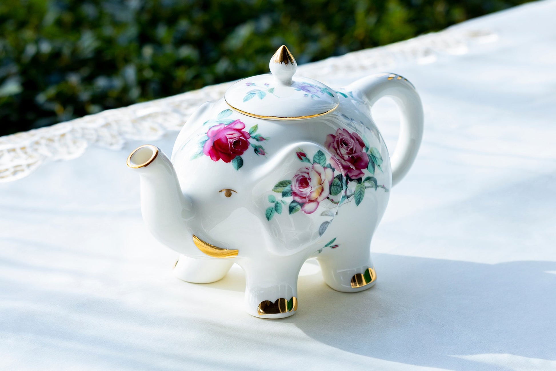 Grace Teaware Rose Elephant Fine Porcelain Teapot