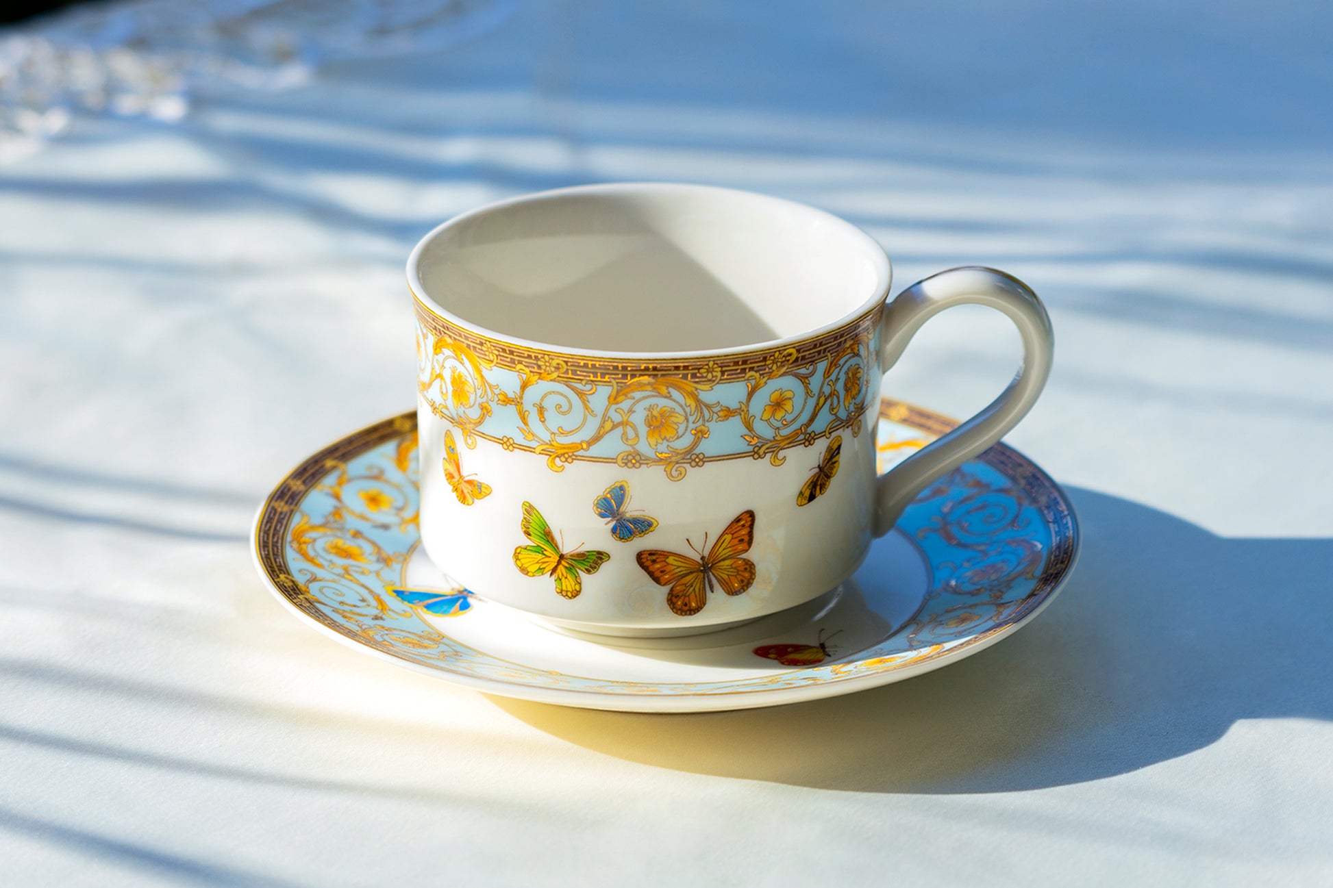 Butterflies with Blue Ornament Tea Cup and Saucer 