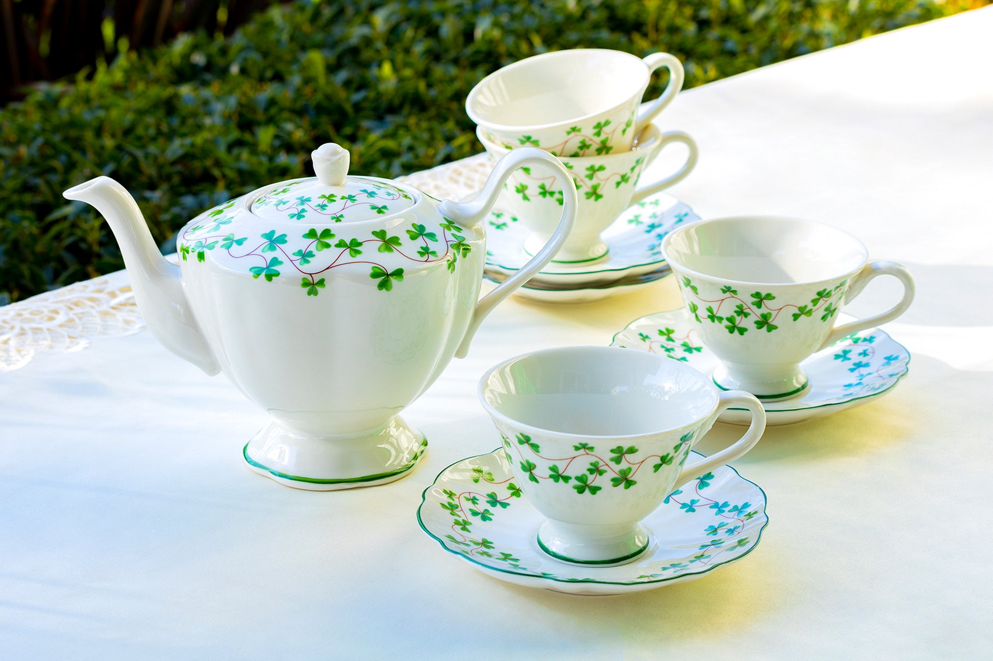 Grace Teaware Shamrock Clover Fine Porcelain Tea Set