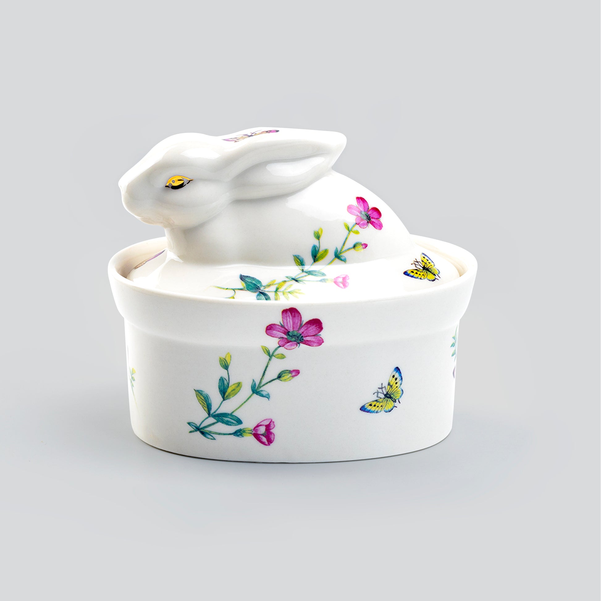 Grace Teaware Floral Butterfly Bunny Figurine Fine Porcelain Sugar Box