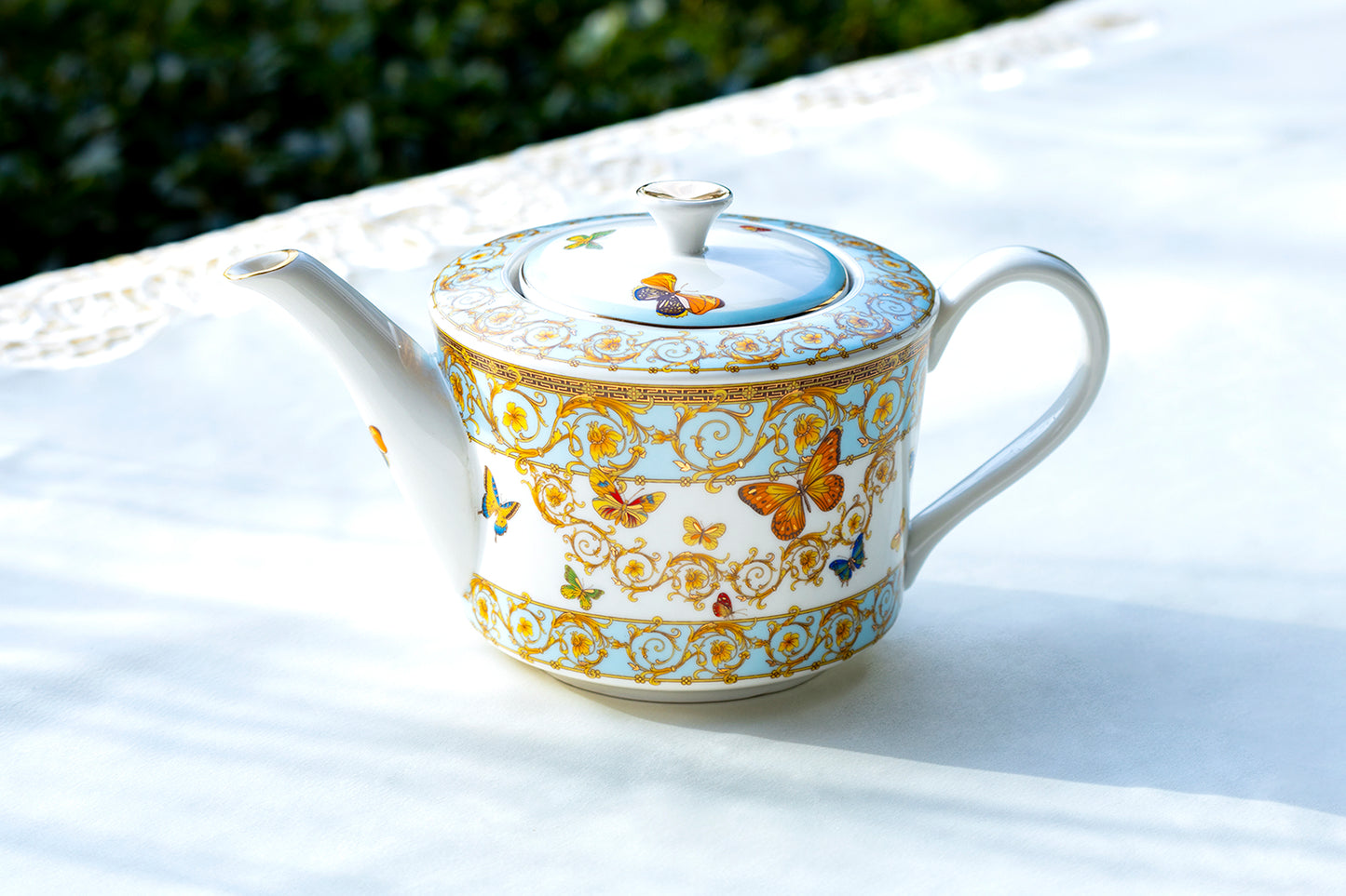 Grace Teaware Butterflies with Blue Ornament Fine Porcelain Teapot