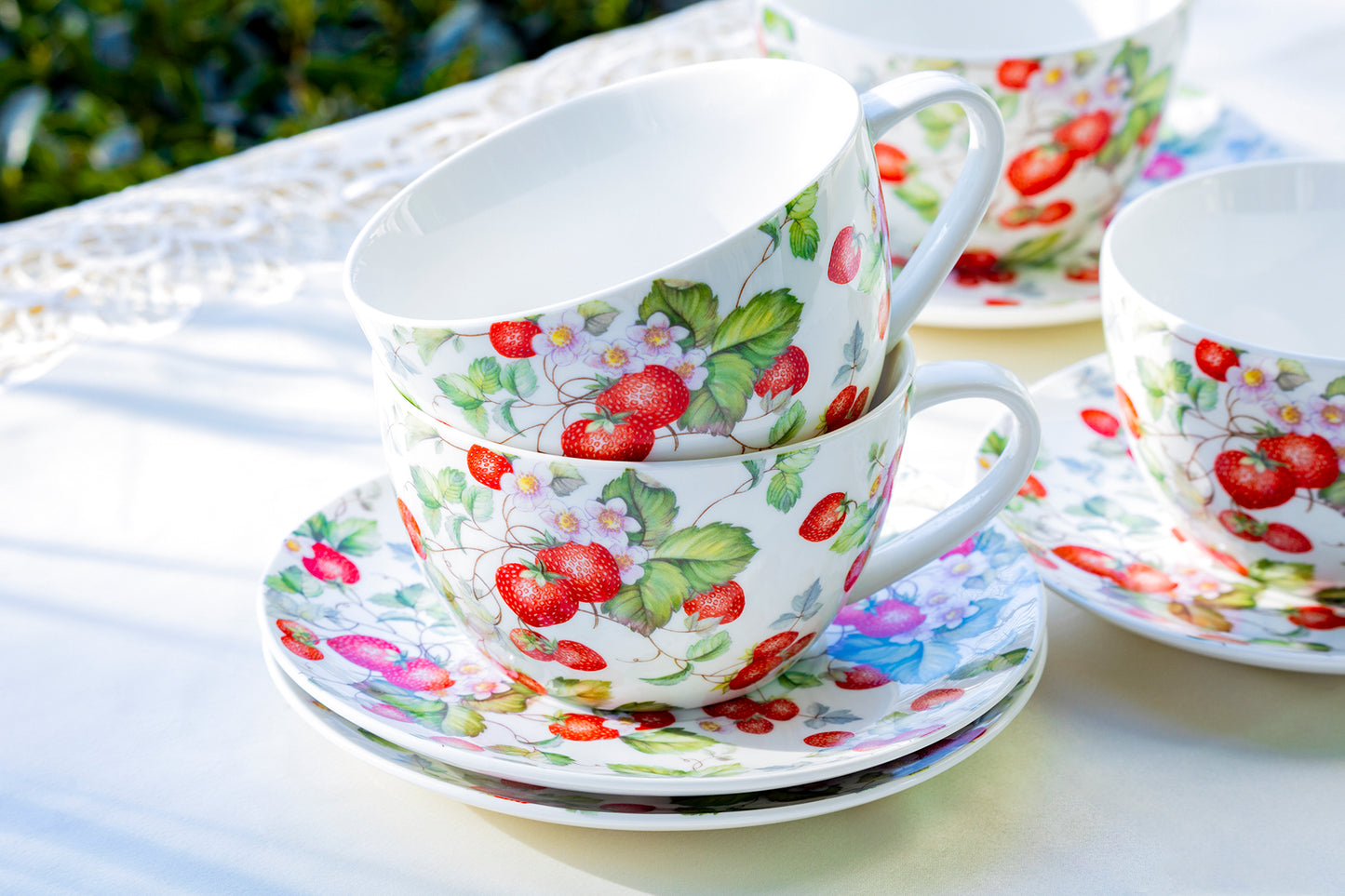 Stechcol Gracie China Strawberry Fine Porcelain Jumbo Cup and Saucer