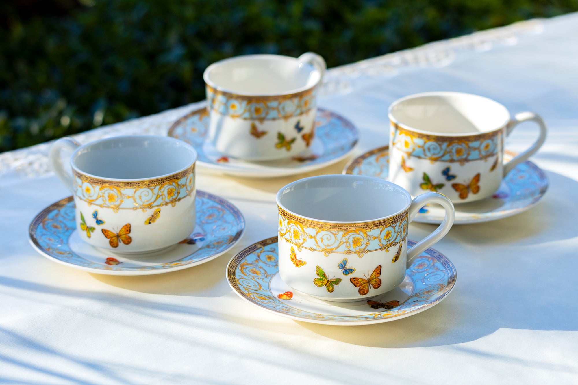 Grace Butterflies with Blue Ornament Fine Porcelain Cup and Saucer