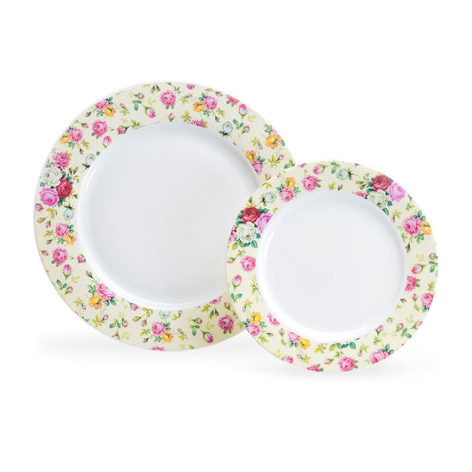 Grace Teaware Cream Cottage Rose Chintz Fine Porcelain Dessert / Dinner Plate