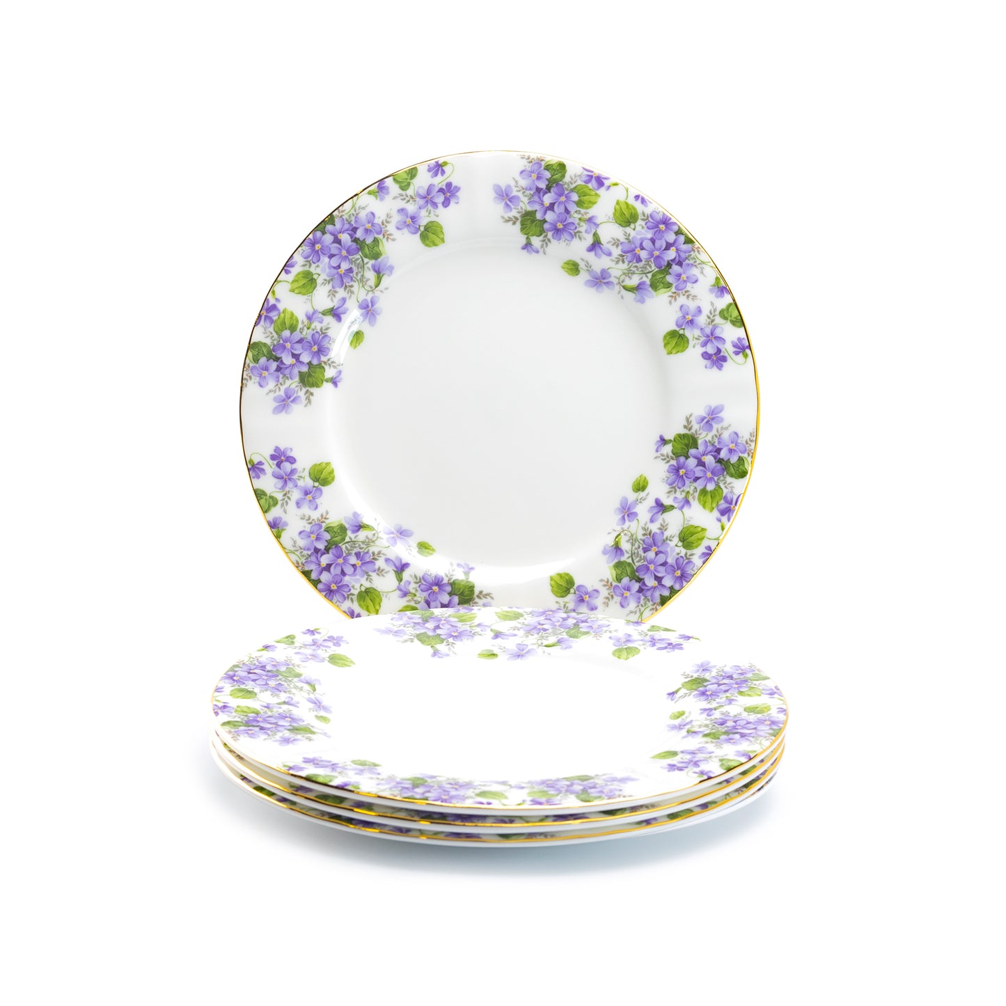 Stechcol Gracie Bone China 7.5" Violet Flower Fine Bone China Dessert Plate Set of 4