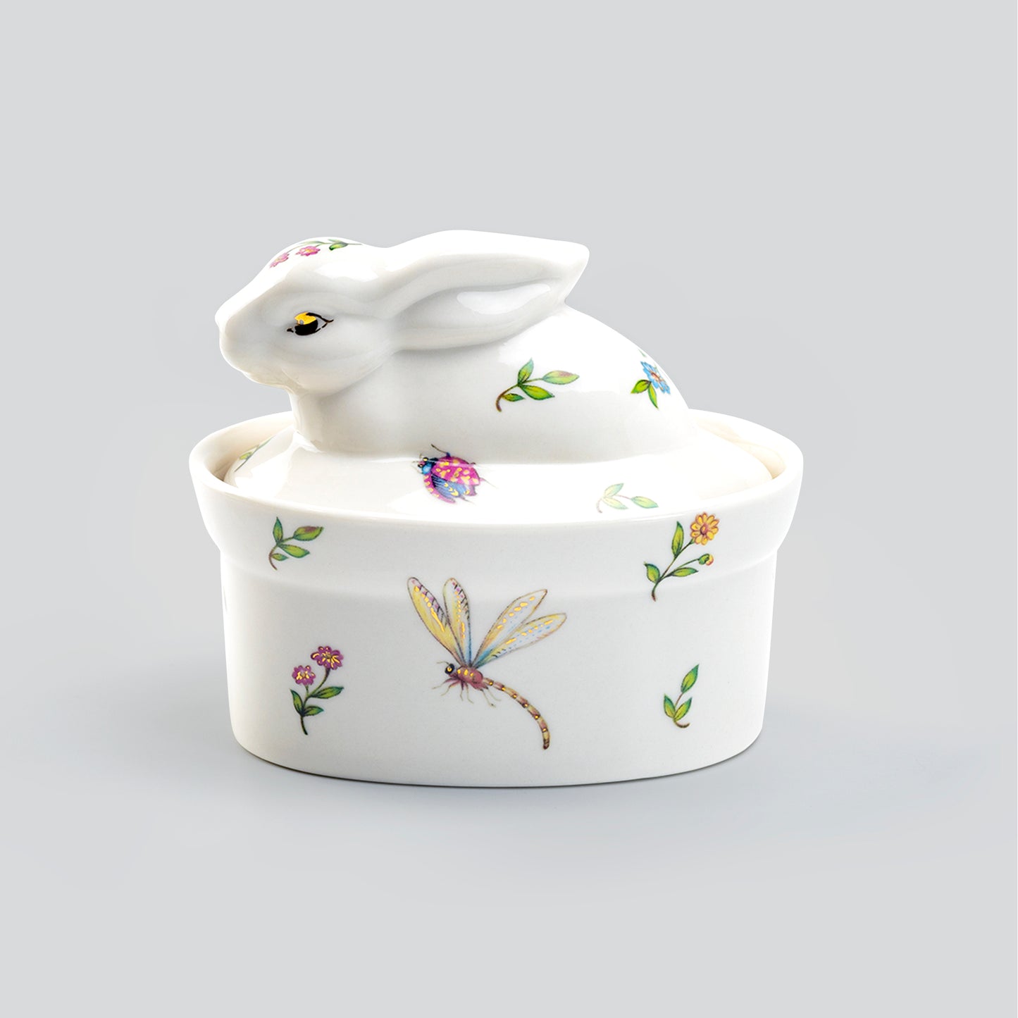 Grace Teaware Spring Flower Garden Bunny Figurine Fine Porcelain Sugar Box