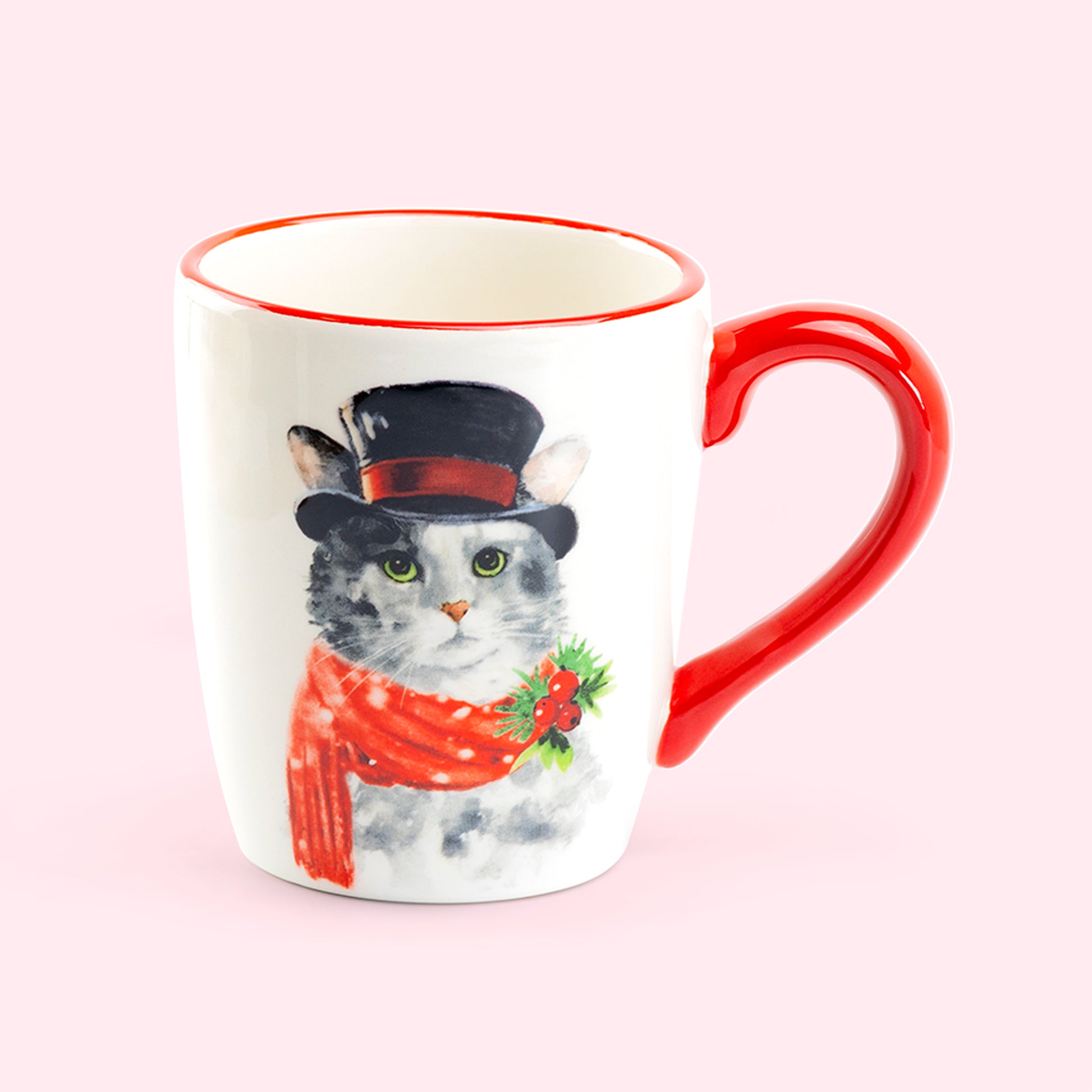 Grace Fine Ceramic Merry Christmas Cat Coffee Mug