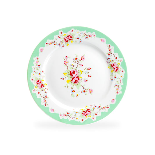 Grace Teaware 8" Rose with Green Accent Porcelain Dessert Plate