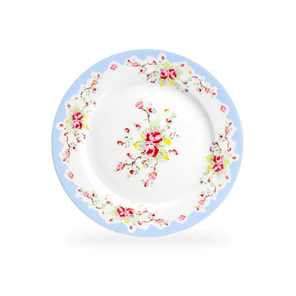 Grace Teaware 8" Rose with Blue Accent Porcelain Dessert Plate