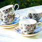 Grace Teaware Black Gold Peony Fine Porcelain Tea Cups and Saucers