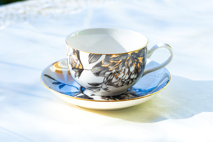 Black Gold Peony Tea Cup and Saucer Grace Teaware