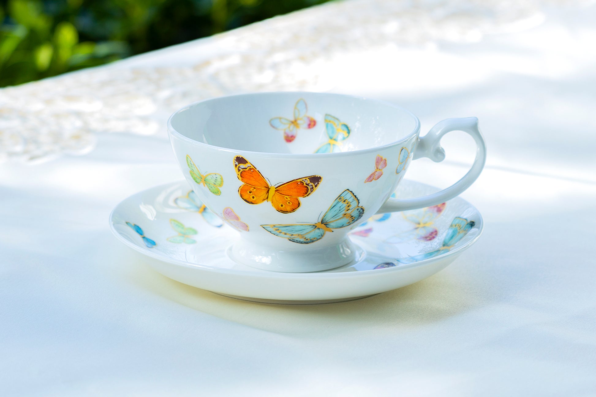 Gracie Bone China Spring Butterfly Tea Cup and Saucer