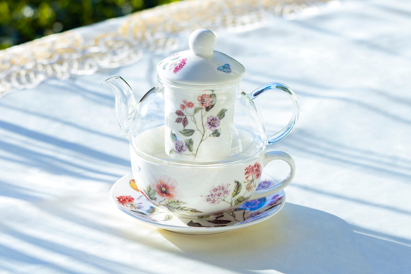 Grace Teaware Garden Joy Glass Fine Porcelain Tea For One Set