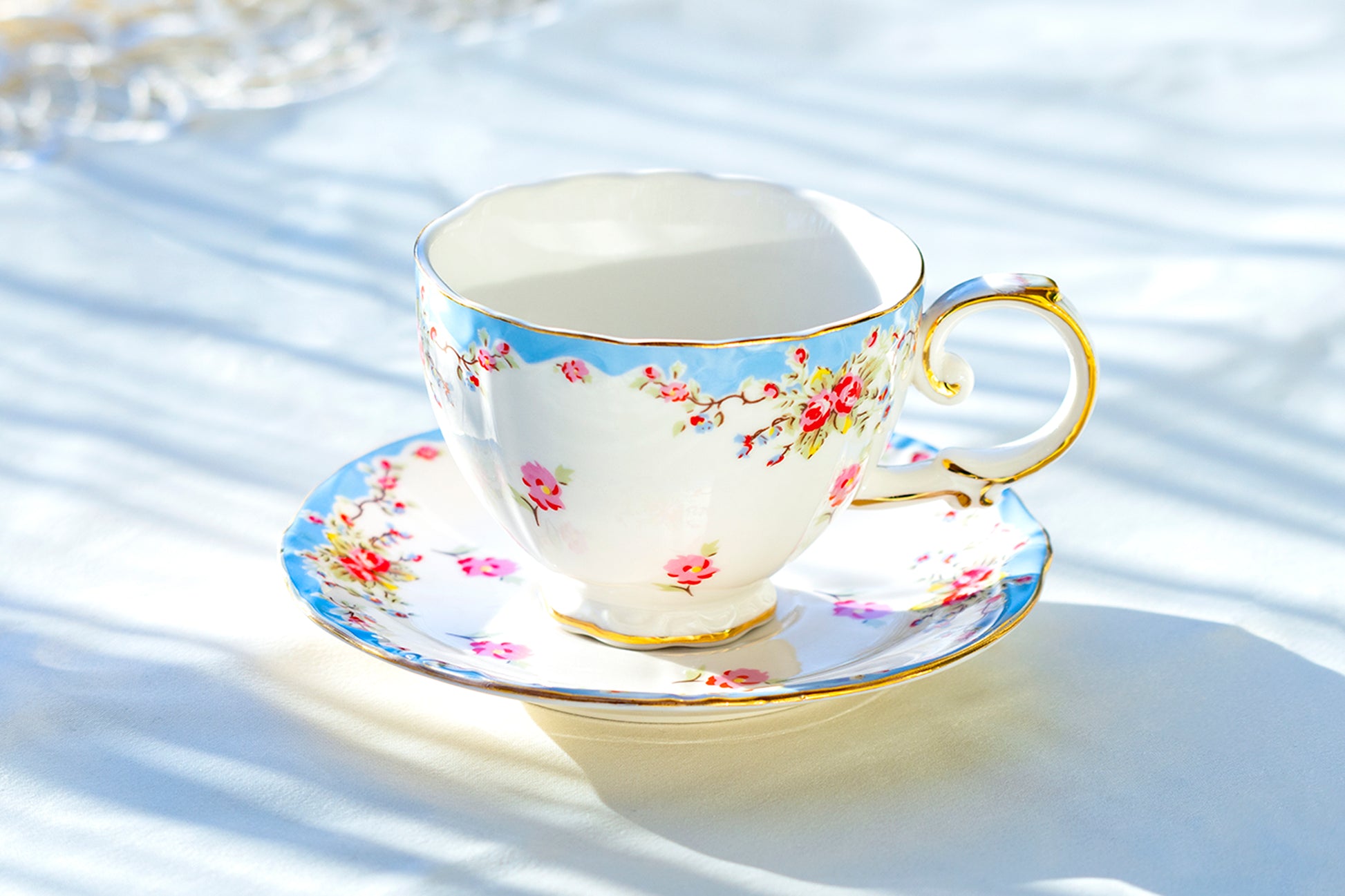 Grace Teaware Blue Vintage Rose Tea Cup and Saucer