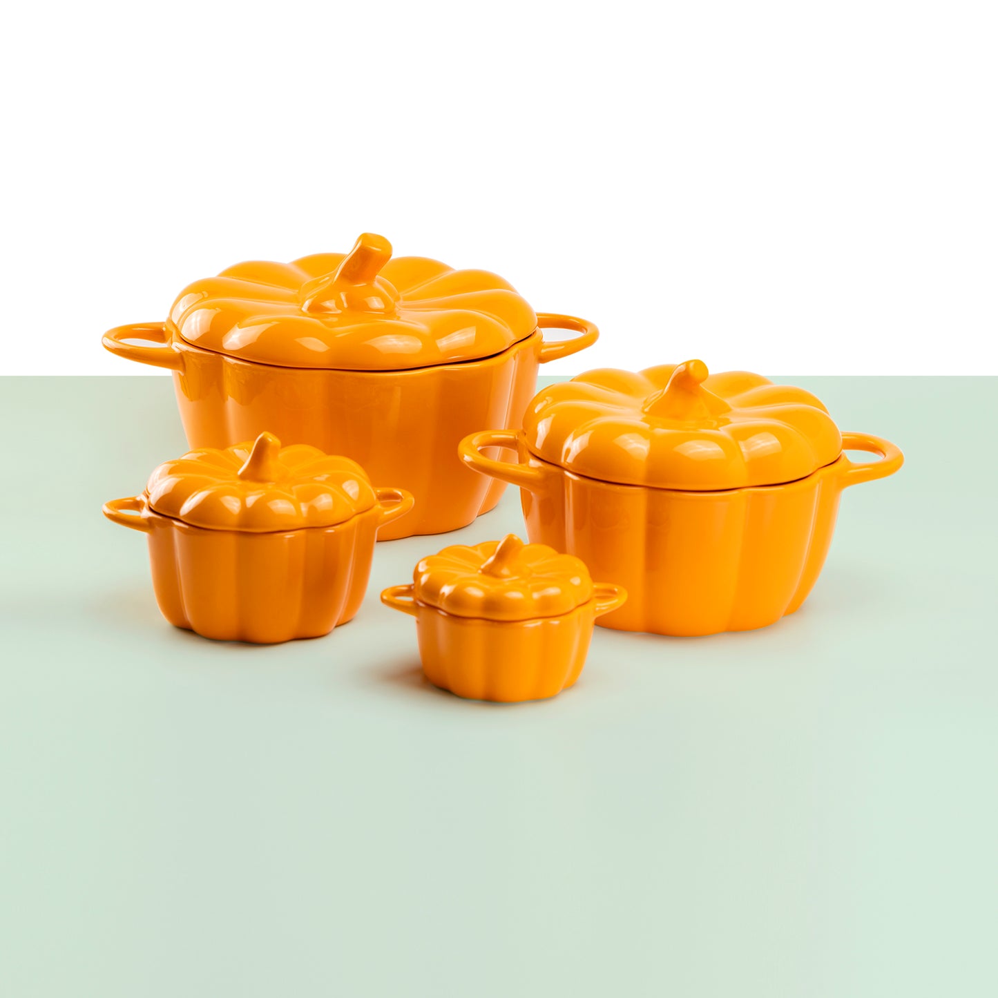 orange pumpkin serving bowls with lids