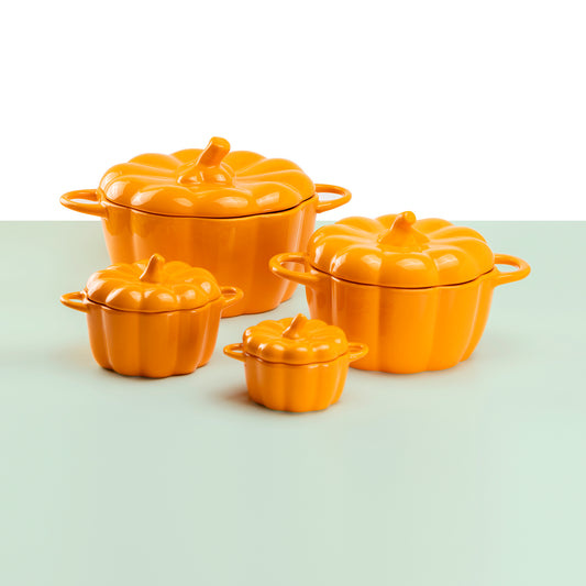 orange pumpkin serving bowls with lids