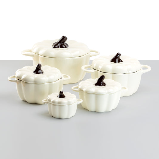 white pumpkin serving bowls with lids