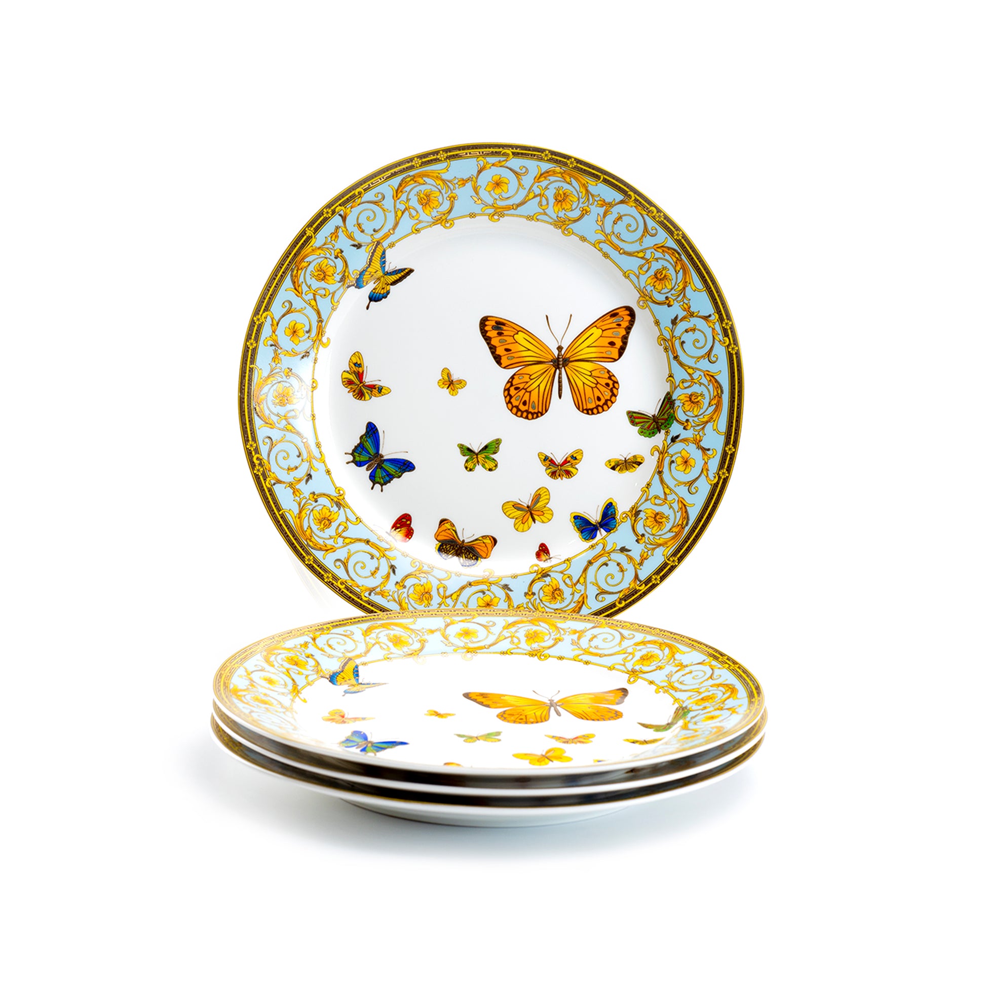 Grace Teaware Blue Butterfly Fine Porcelain Dessert Plate Set of 4