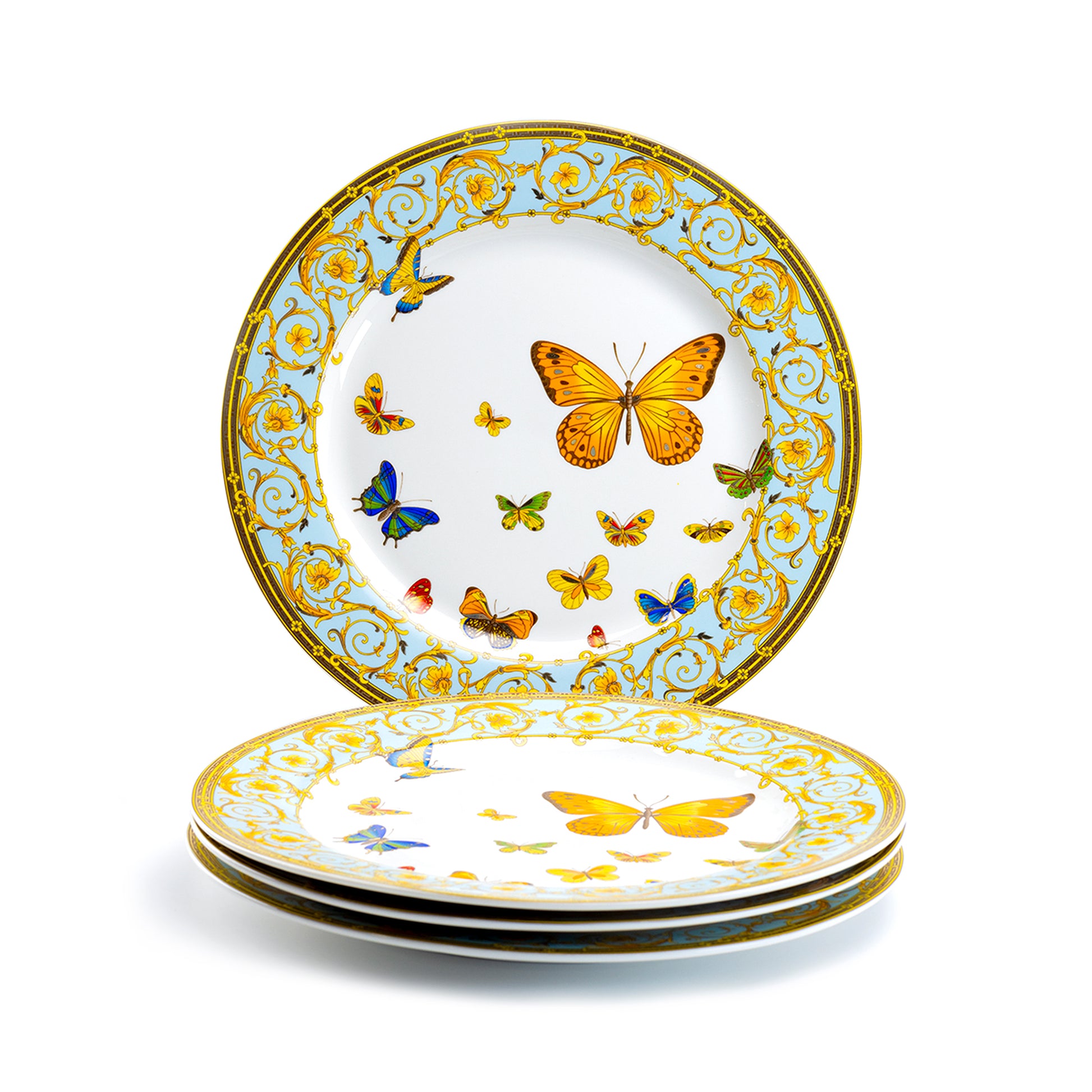Grace Teaware Blue Butterfly Fine Porcelain Dinner Plate Set of 4