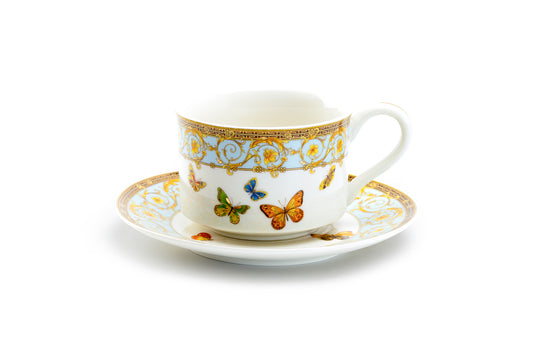 Grace Butterflies with Blue Ornament Fine Porcelain Cup and Saucer