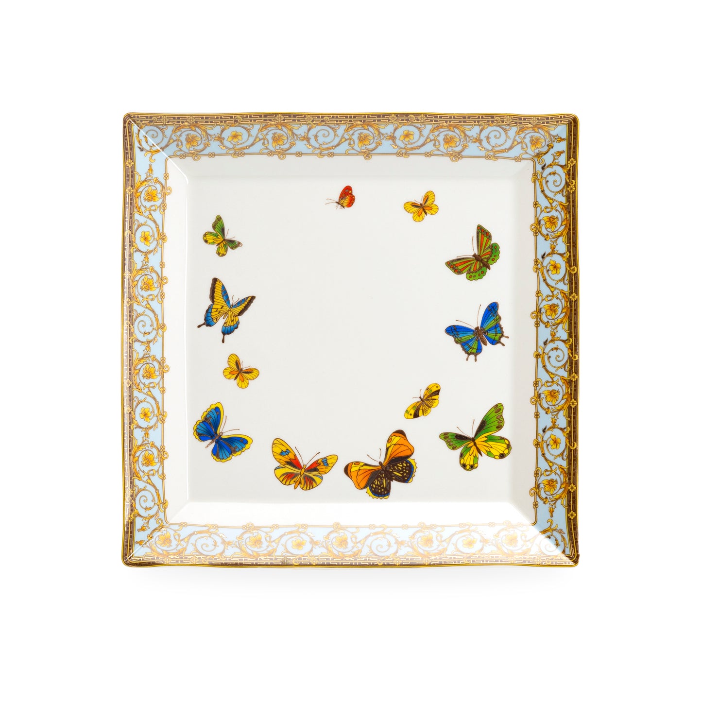 Grace Teaware 8" Butterflies with Blue Ornament Square Dessert Plate