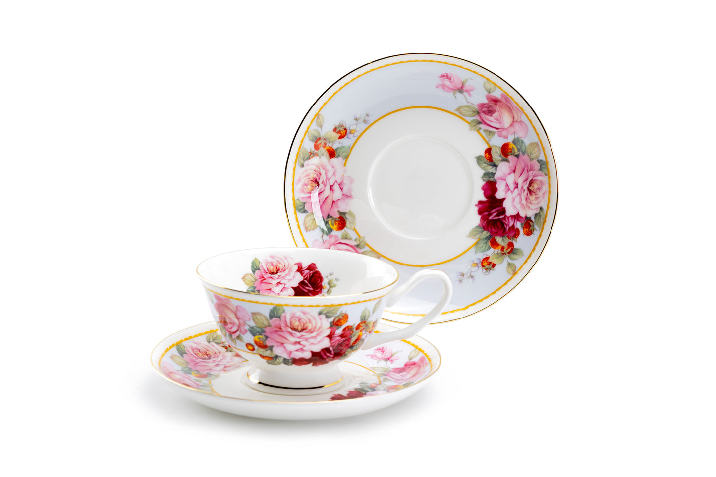 Stechcol Gracie Bone China Peony and Strawberry Bone China Tea Cup and Saucer