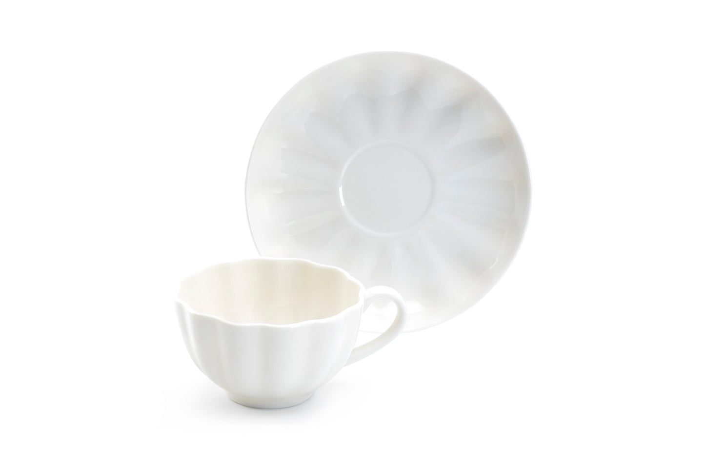 Grace Teaware White Scallop Fine Porcelain Tea Cup and Saucer Set