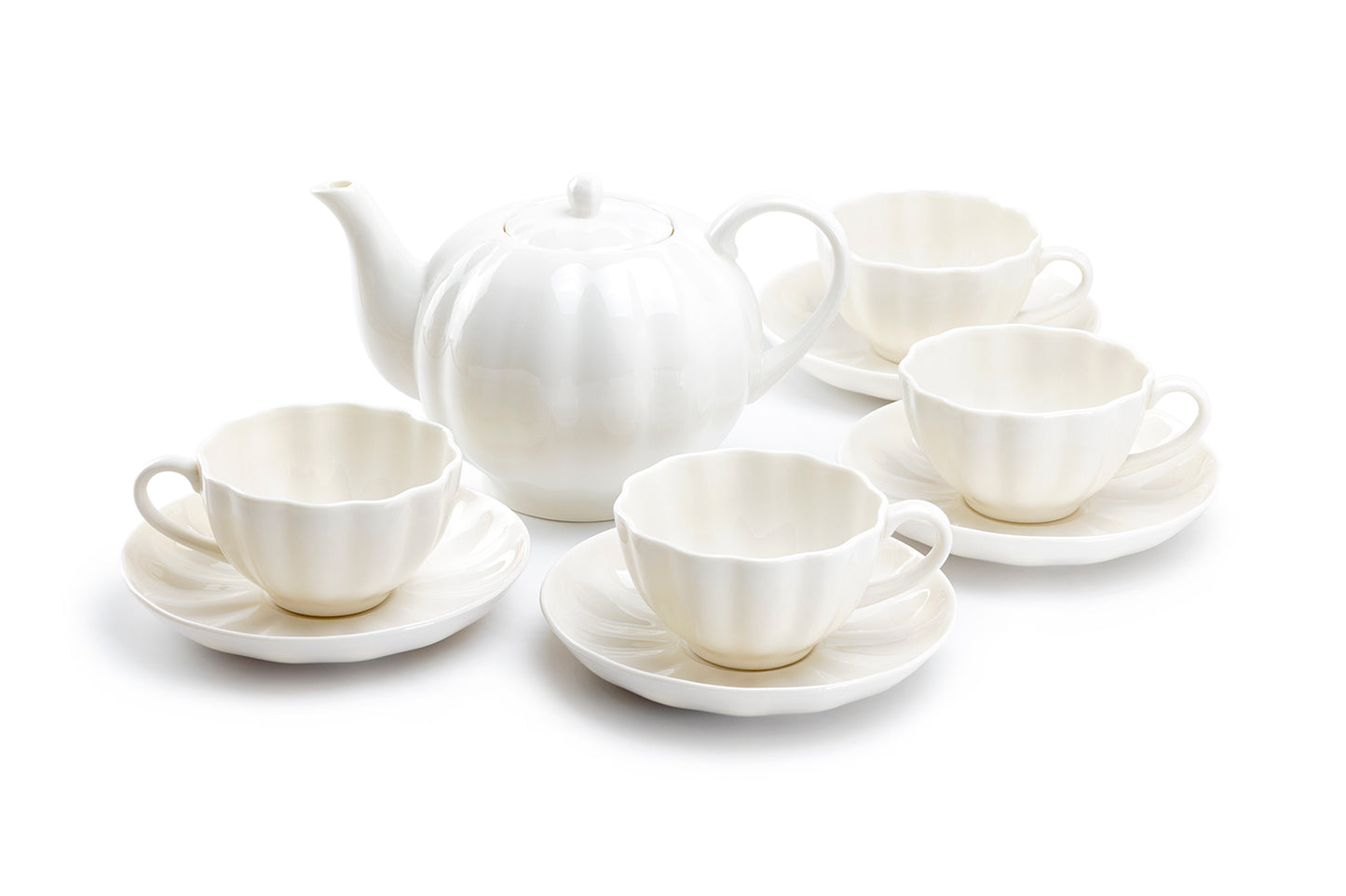 Grace Teaware White Scallop Fine Porcelain 9-Piece Tea Set