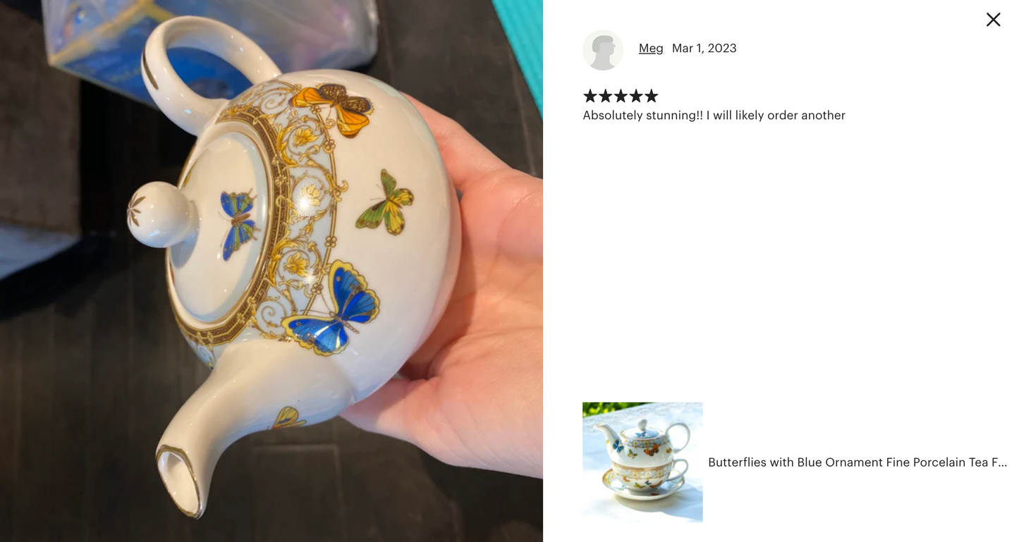 Butterflies with Blue Ornament Fine Porcelain Tea For One Set