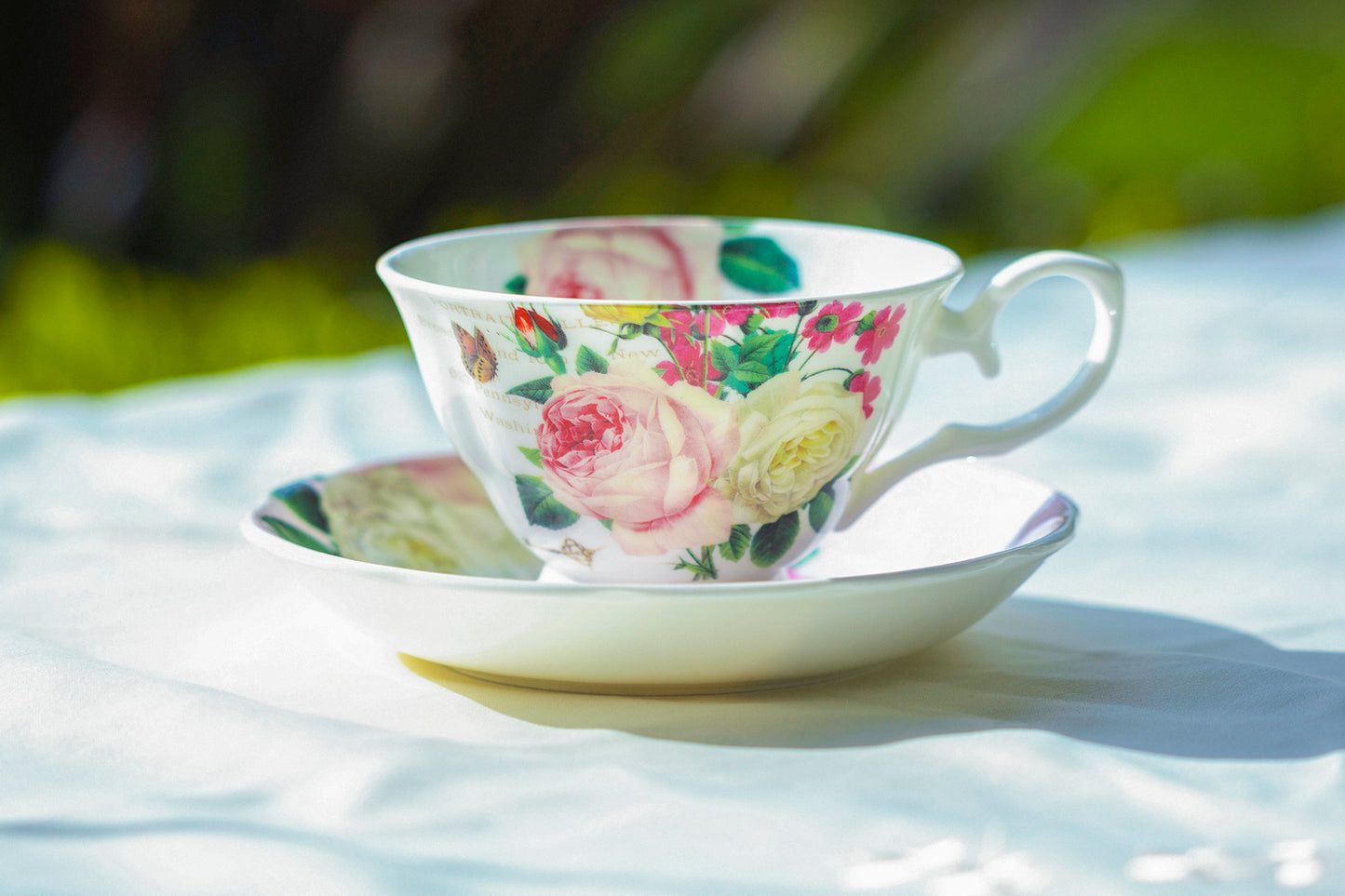 Gracie Bone China Rose Garden Bone China Tea Cup and Saucer Set of 1