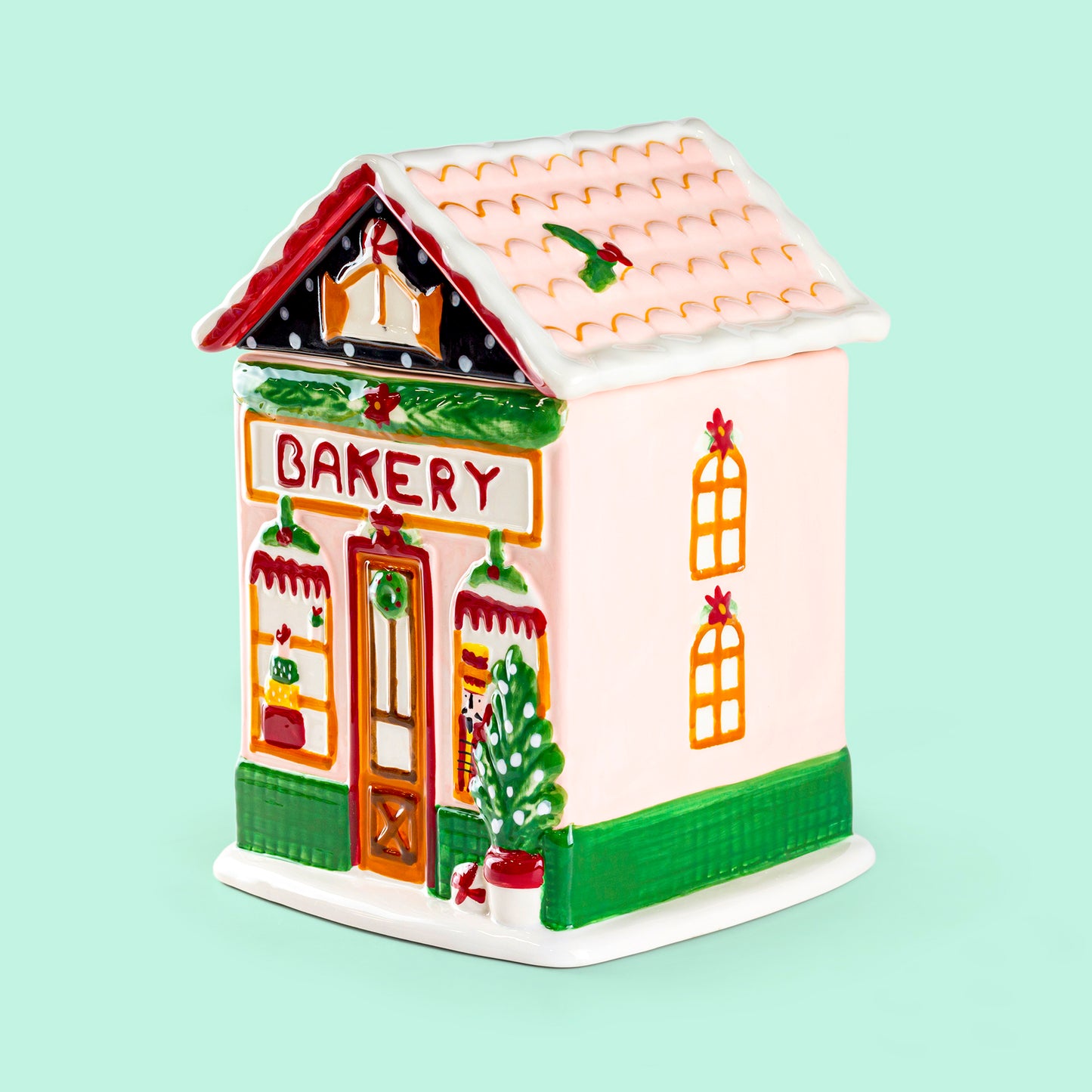 holiday bakery house cookie jar