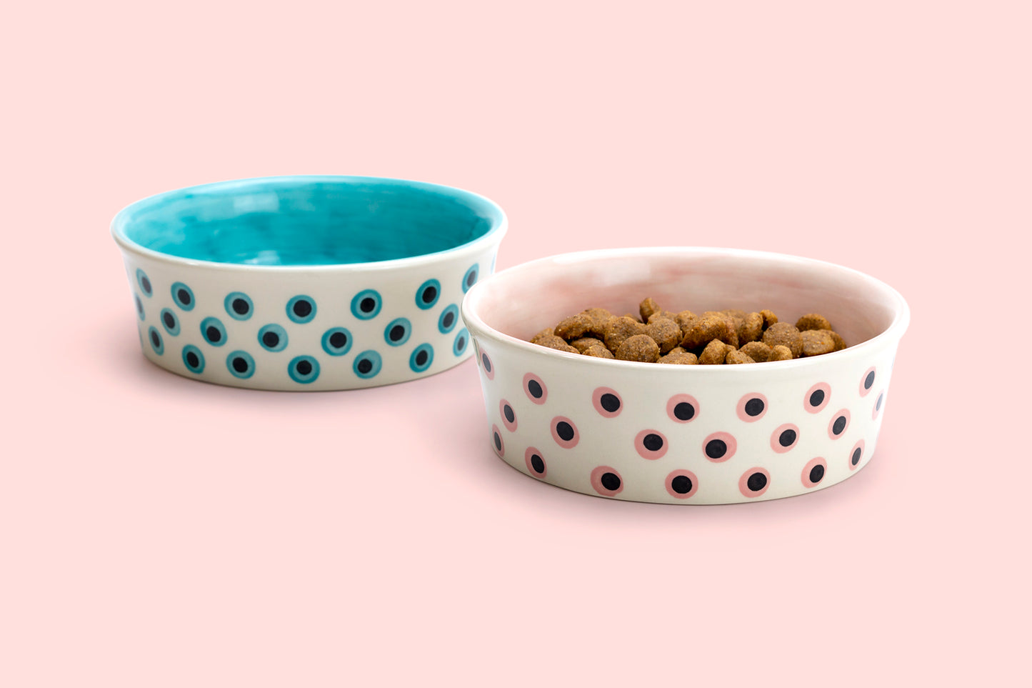 6.25" Organic Blue Dots Heavy Weight Ceramic Pet Bowl