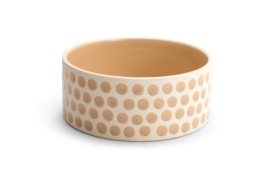 7" Taupe Dots Heavy Weight Ceramic Pet Bowl
