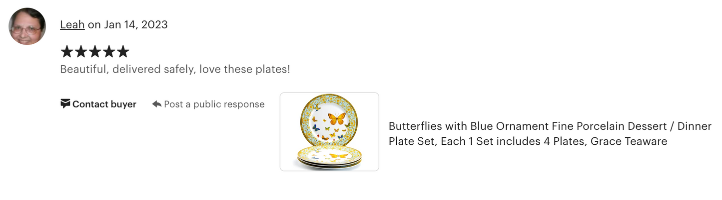 Butterflies with Blue Ornament Fine Porcelain Dessert / Dinner Plate