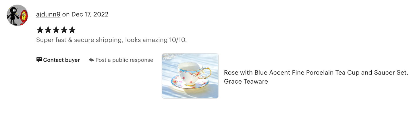 Rose with Blue Accent Fine Porcelain Tea Cup and Saucer