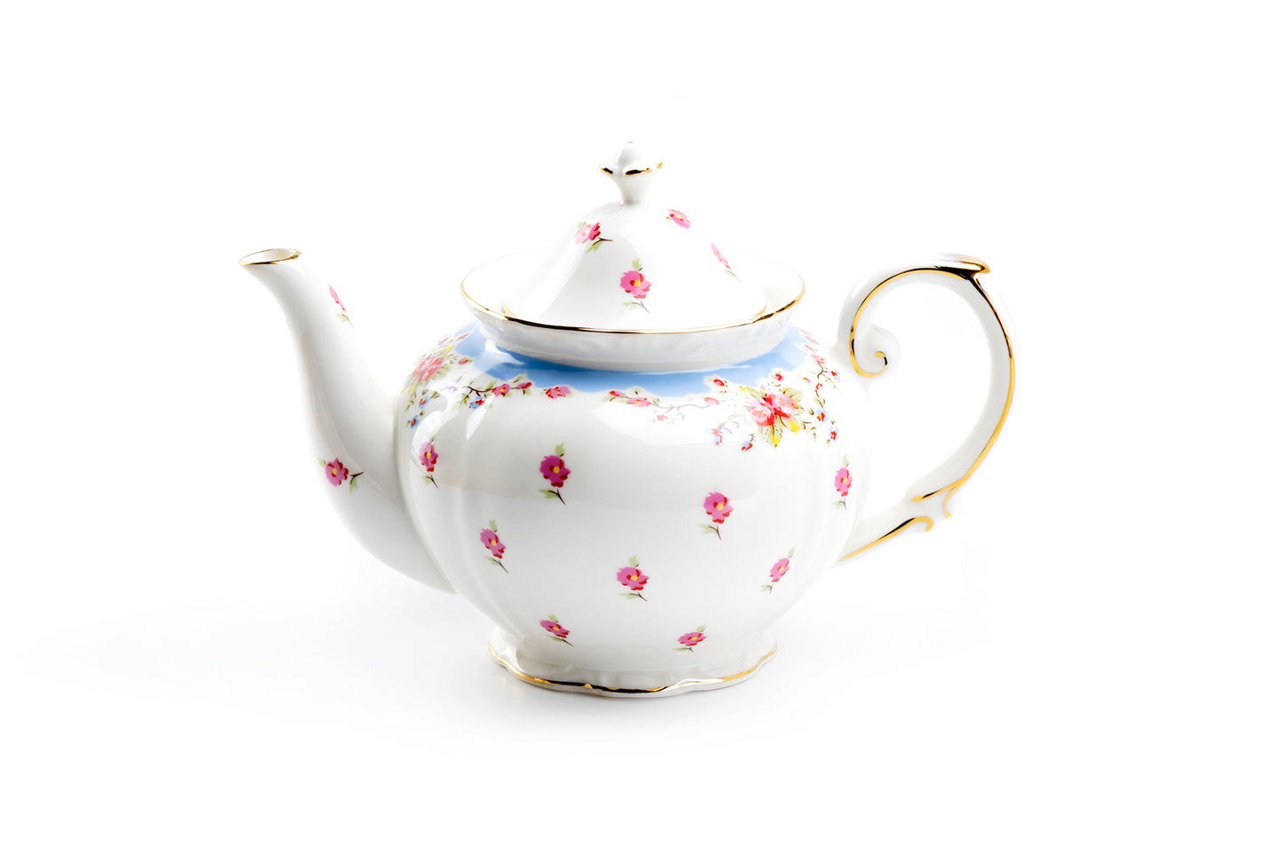 Grace Teaware Rose with Blue Accent Fine Porcelain Teapot