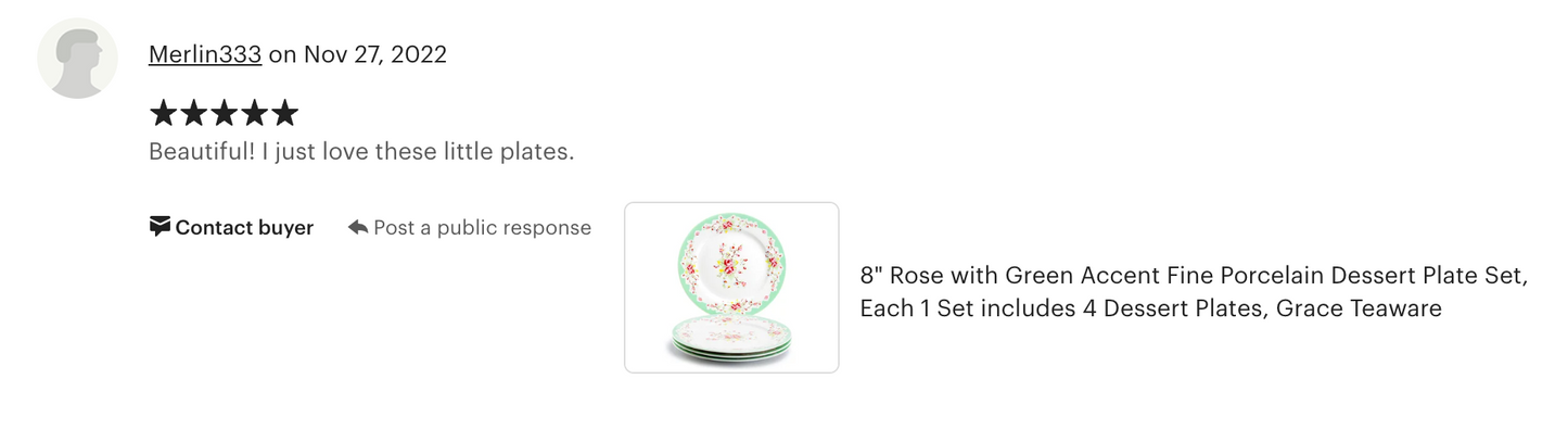 Rose with Green Accent Fine Porcelain Dessert Plate