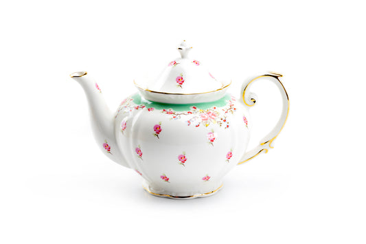 Grace Teaware Rose with Green Accent Fine Porcelain Teapot