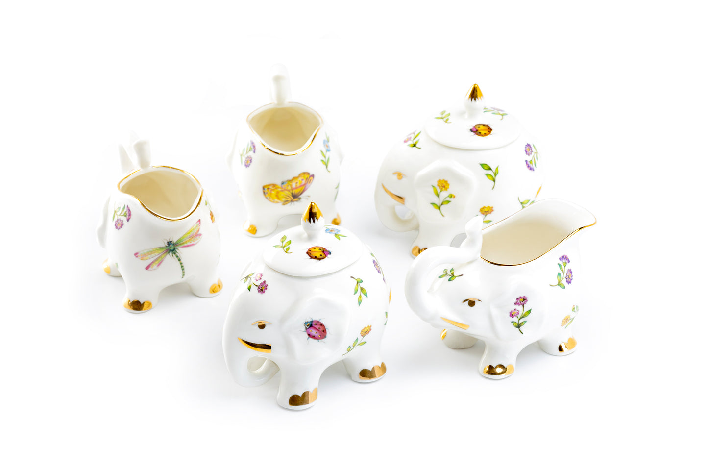 Flower Garden Elephant Fine Porcelain Tea Set