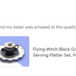 Flying Witch Black Gold Tea Cup and Saucer + Witches Brew Serving Platter Set