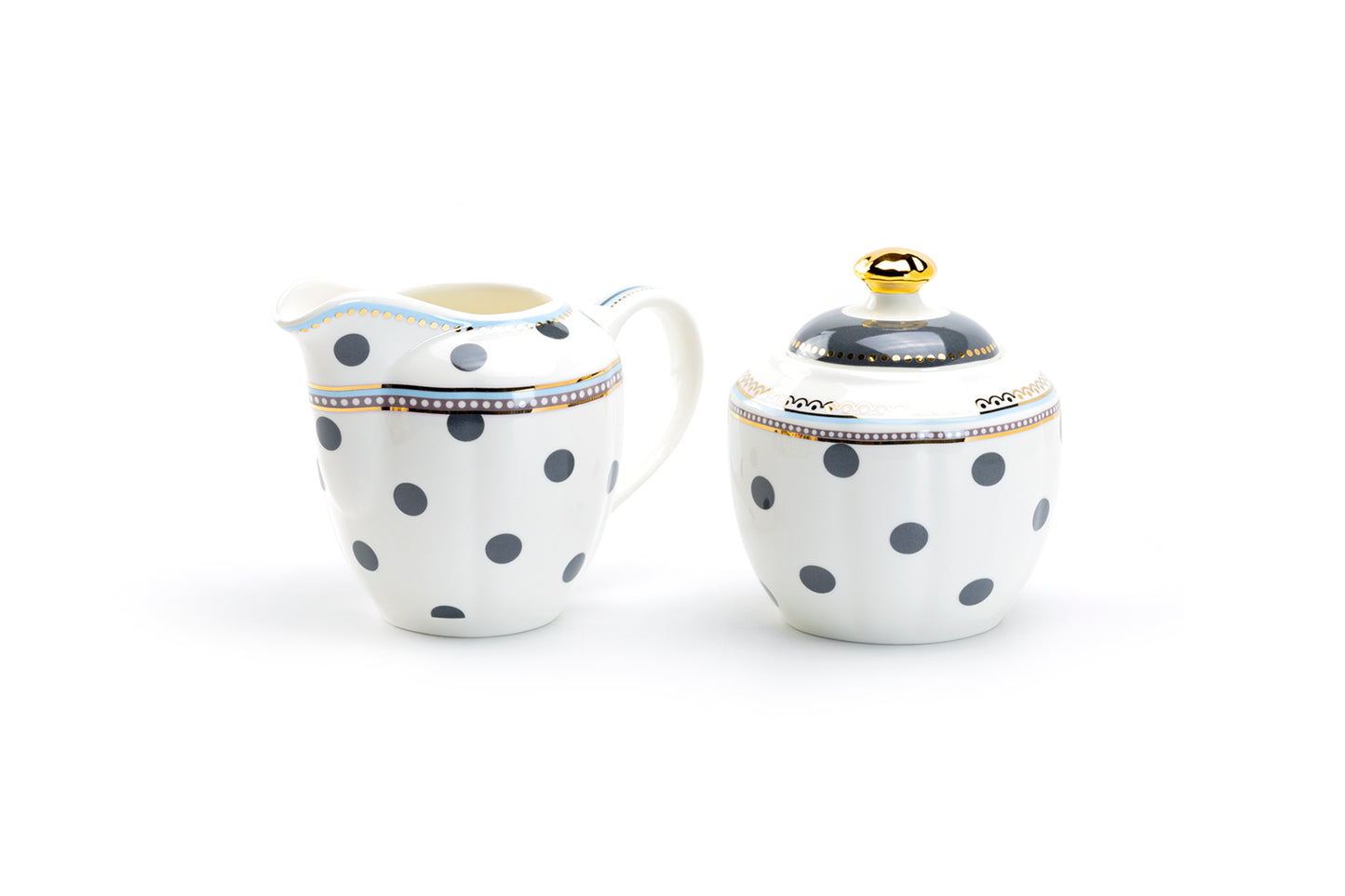 Grace Teaware Dark Grey Dots Fine Porcelain Sugar & Creamer Set