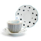 Dark Grey Stripes and Dots with Blue Toile Fine Porcelain Cup and Saucer Sets
