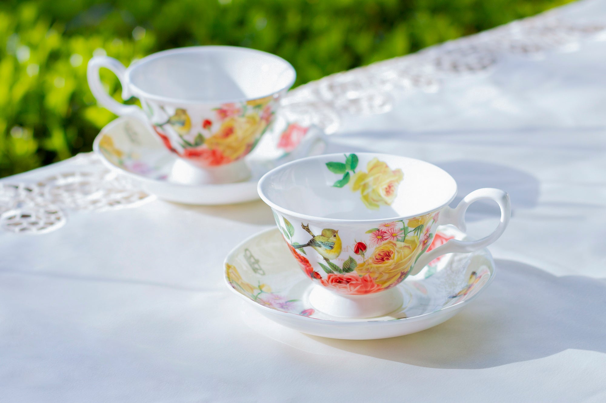 Deals Stechcol Gracie Bone China Teacup and Saucer Floral Garden Roses Set of 4