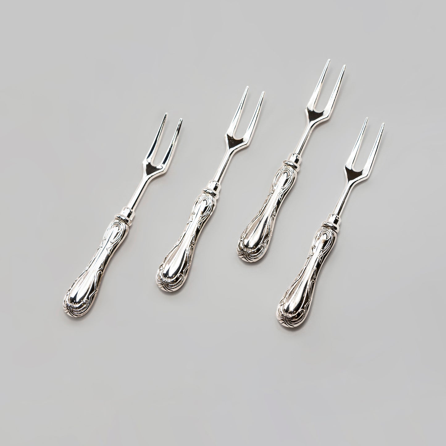 Silver Plated Fork Set of 4 with Scroll Decor Handle Design
