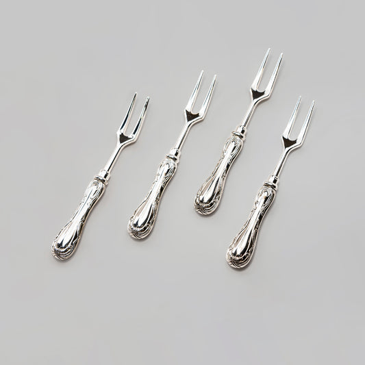 Silver Plated Fork Set of 4 with Scroll Decor Handle Design