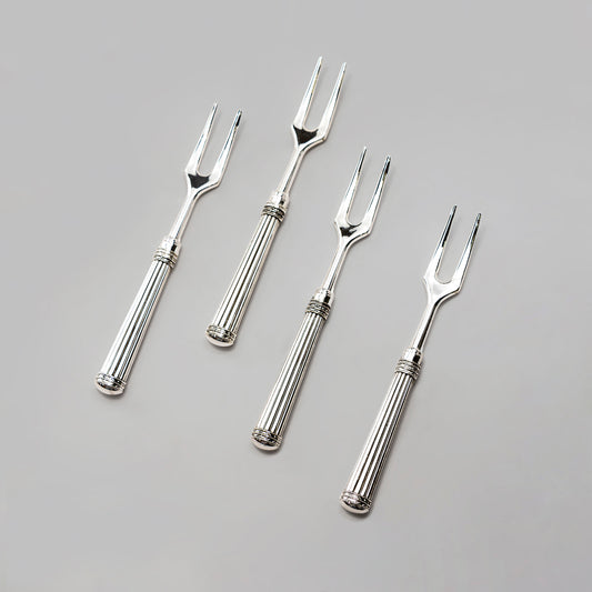 Silver Plated Serving Fork Set of 4 with Stripe Handle Design