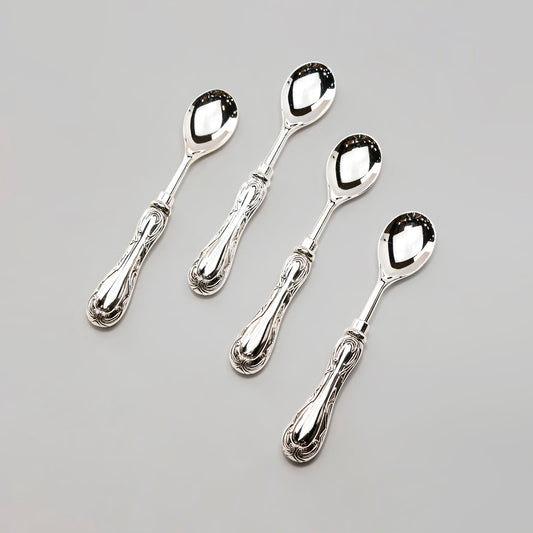 Silver Plated Demi Spoon Set of 4 with Scroll Decor Handle Design