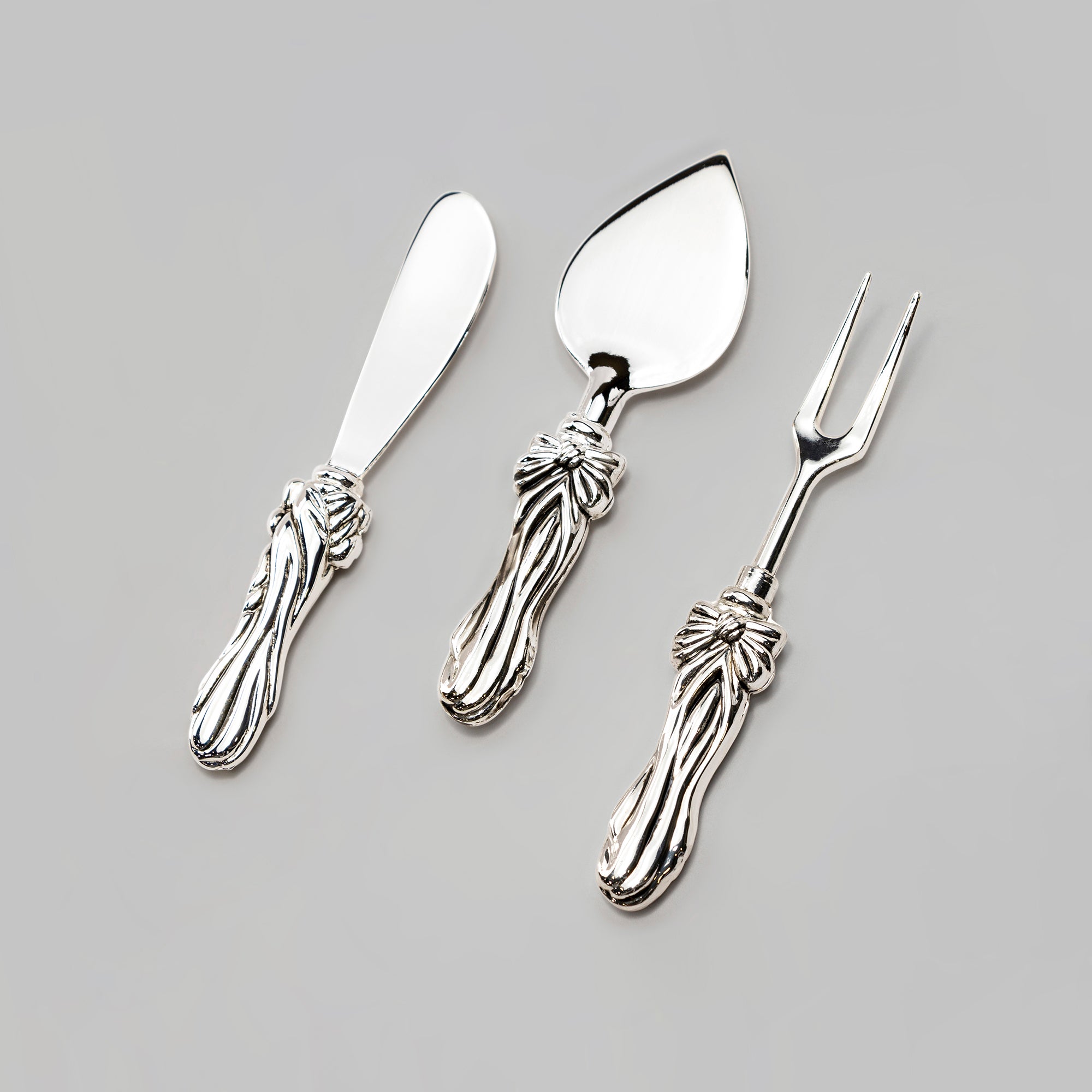Silver Plated Hostess Flatware Set of 3 with Ribbon Handle Design ...