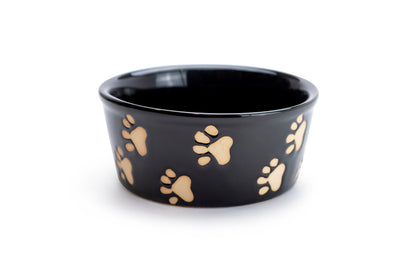 Fido's Diner 4.75" Paw Print Black Ceramic Pet Bowl
