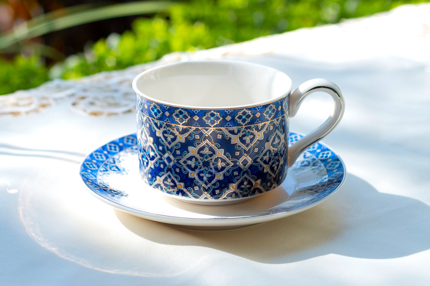 Grace Teaware Blue Diamond Fine Porcelain Tea Coffee Cup and Saucer